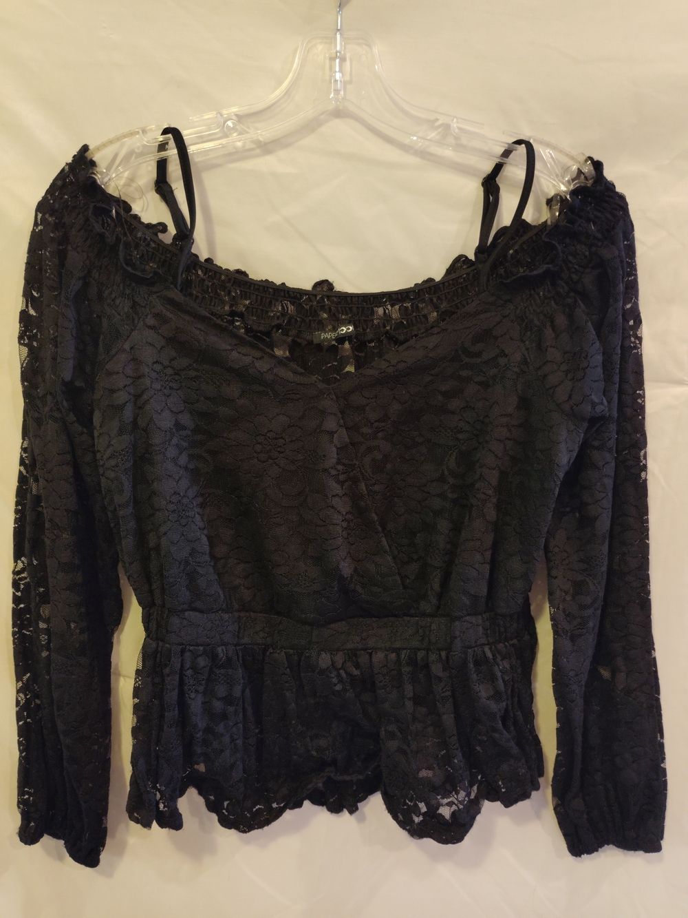 Papermoon Black Lace Off-Shoulder Peplum Blouse